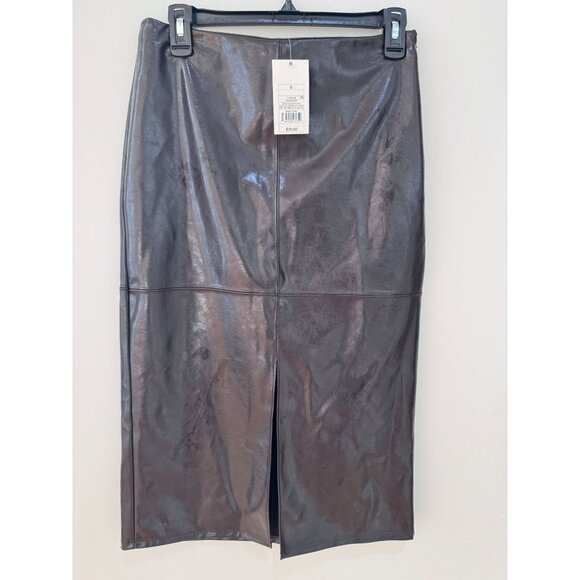 A New Day Faux Brown Leather Pencil Skirt With Front Slit Size 6 NWT - Picture 1 of 7